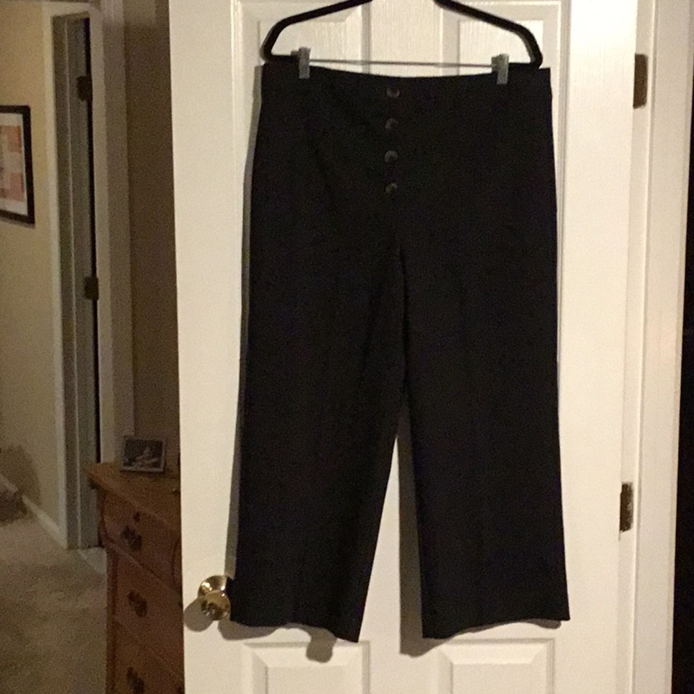 NWT LOFT wide leg high waist black crop pant SZ 14